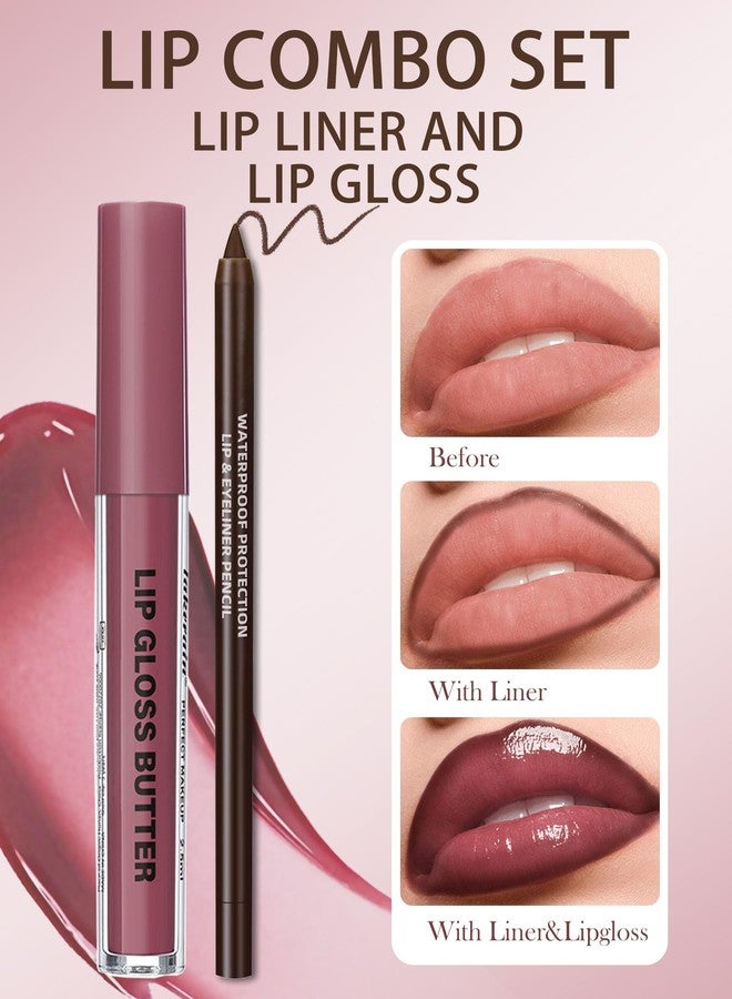 DuaTana 3Pcs Hydrating Lip Gloss with Brown Lip Liner Combo Set,Plumping Lip Liner Moisturizing Nude Tinted Lips Glow Oil,Lightweight Non Sticky Liquid Lipstick Women Lipstain Makeup Long Lasting Lipgloss-12 - Image 2
