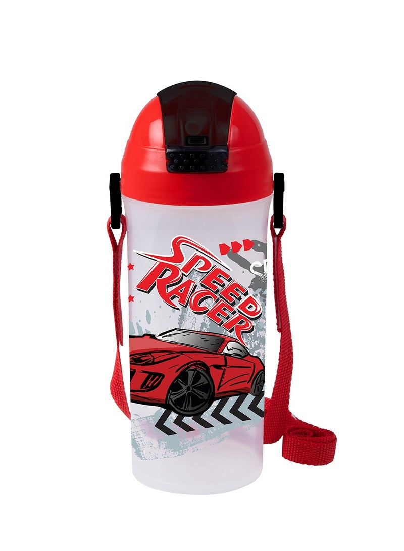 Herevin 610ml Speed Racer Printed School Bottle with Straw - BPA-Free Water Bottle Made from PP, TPE, Silicone & Stainless Steel – Leak-Proof & Durable Sipper Bottle for Kids - Image 1