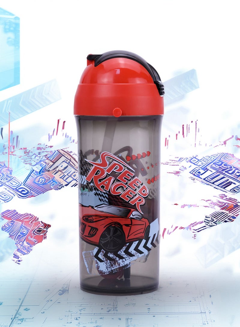 Herevin 610ml Speed Racer Printed School Bottle with Straw - BPA-Free Water Bottle Made from PP, TPE, Silicone & Stainless Steel – Leak-Proof & Durable Sipper Bottle for Kids - Image 4