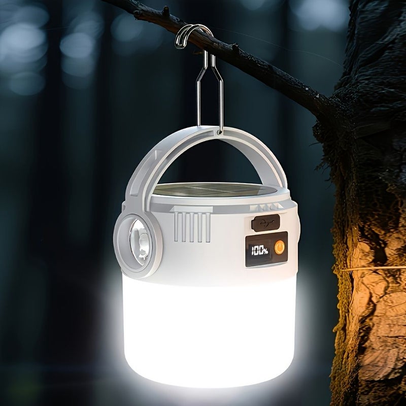 White 2 in 1 Solar and USB Rechargeable Camping Lantern Ultra Bright LED Portable Hanging Light - Image 3
