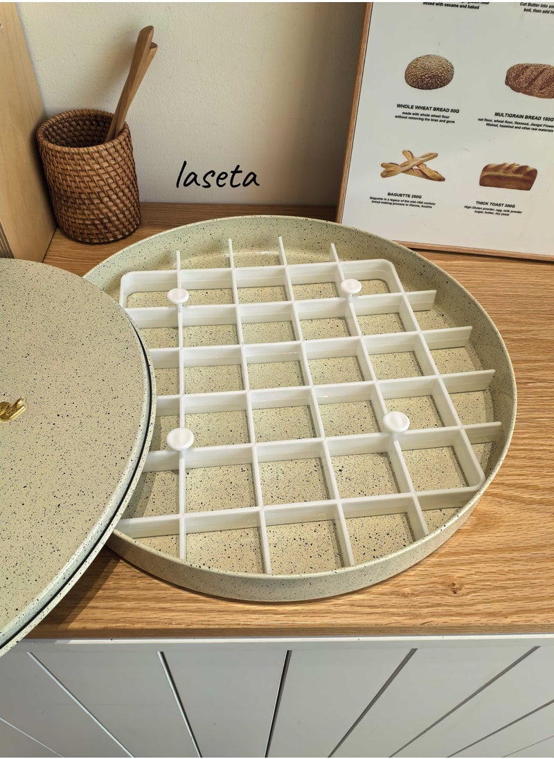 Laseta Round Basbousa Cutting Baking Tray with Cutter - 35 CM Multi Shapes Beige With Black Spots)  - Image 2