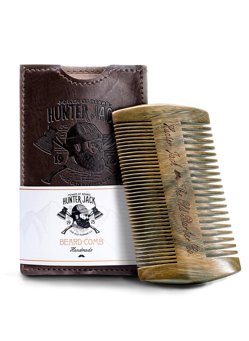 Hunter Jack - Sandalwood Handmade Beard Comb for Men  Premium Wooden Comb  Pocket Wood Comb in PU Leather Case - Image 1