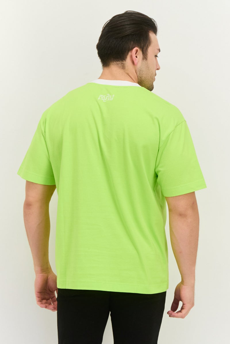 Men Crew Neck Short Sleeves Graphic Print T-Shirt, Lime Green