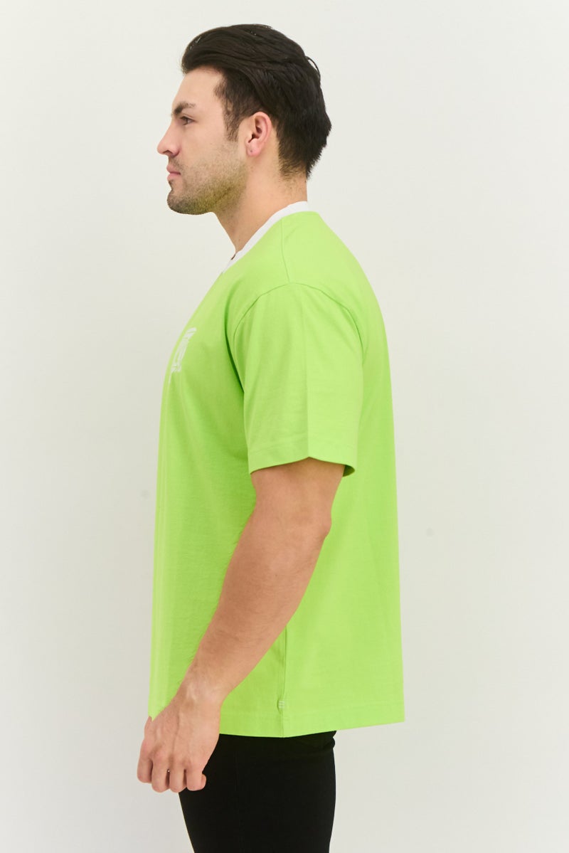 Men Crew Neck Short Sleeves Graphic Print T-Shirt, Lime Green