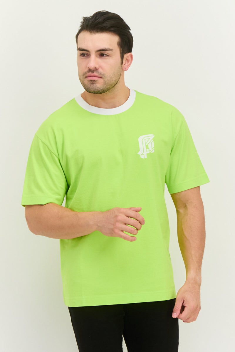 Men Crew Neck Short Sleeves Graphic Print T-Shirt, Lime Green