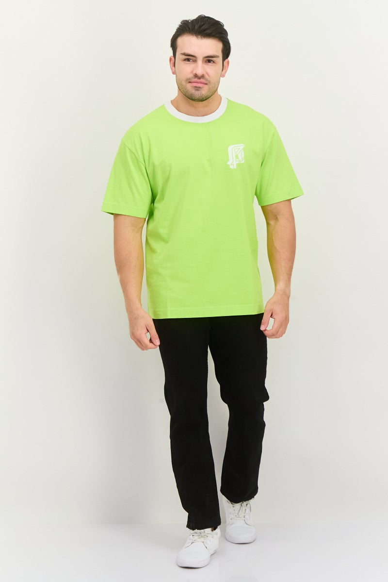 Men Crew Neck Short Sleeves Graphic Print T-Shirt, Lime Green