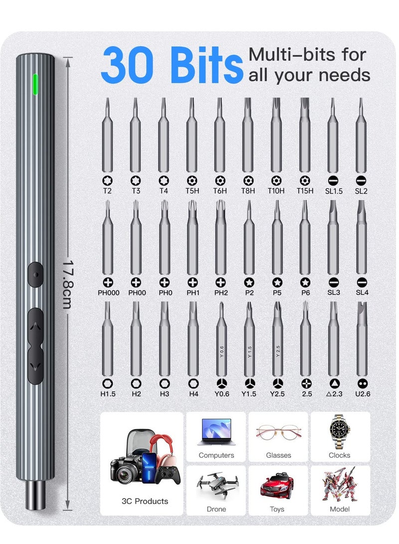 Zikra Mini Electric Screwdriver, 36 in 1 Cordless Precision Power Screwdriver Set with 30 Magnetic Bits, Rechargeable Repair Tool Kit with LED Lights Magnetic Mat, USB Charging, for Camera PC Laptops - Image 4