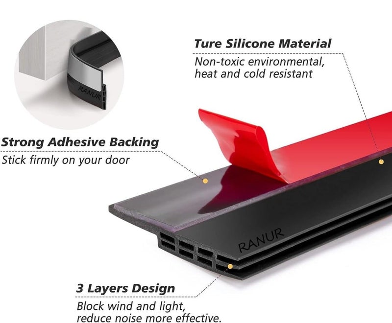 Vichip Silicon Door Bottom Sealing Strip Self Adhesive Door Gap Filler Rubber Door Bottom Sealing Strip Guard Protector from Cockroach Insect Bugs Air Dust Black - Image 3