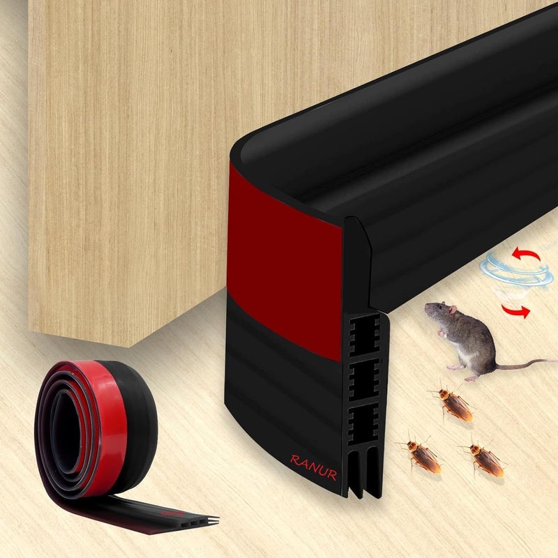 Vichip Silicon Door Bottom Sealing Strip Self Adhesive Door Gap Filler Rubber Door Bottom Sealing Strip Guard Protector from Cockroach Insect Bugs Air Dust Black - Image 1