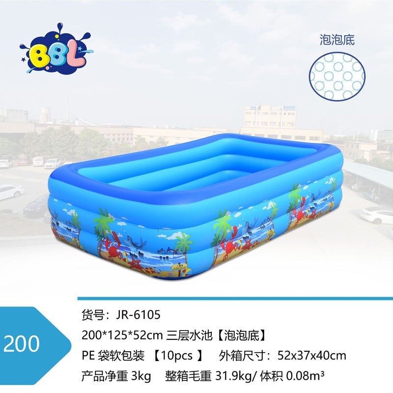 Inflatable Pool for Kids 1-6 Years, 3m Outdoor Water Play Toy, Ocean Design