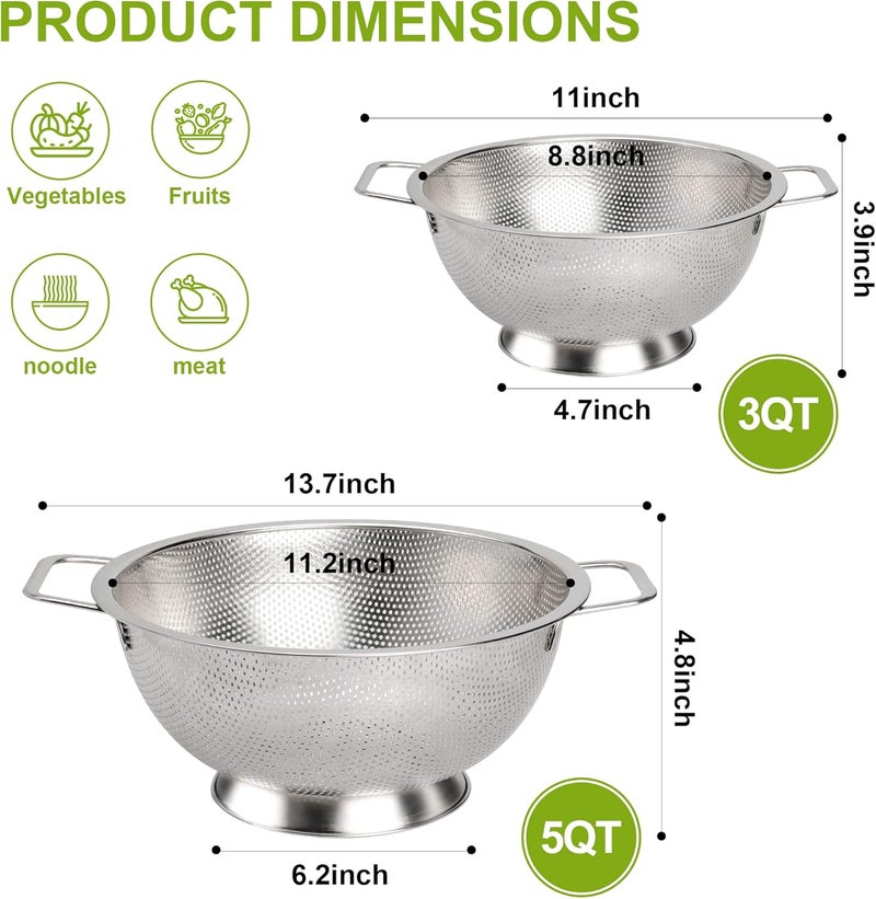 Gulex Colander Stainless Steel 3-Quart, Strainer for Kitchen Food, Dishwasher Safe - Image 2