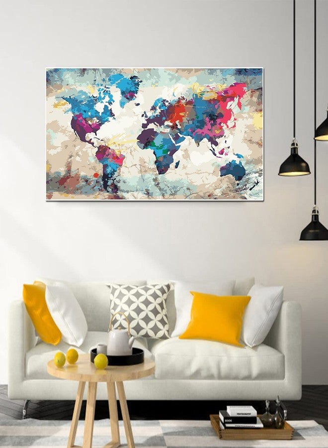 YALKIN Paint by Number Kits for Adults on Canvas, Large Oil Acrylic Painting Kit 15.8x35.5in World Map Easy DIY Paintwork for Beginners, without Frames - Image 2