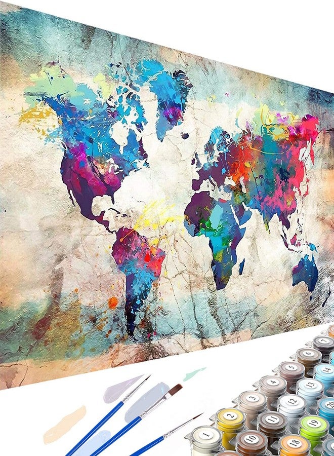 YALKIN Paint by Number Kits for Adults on Canvas, Large Oil Acrylic Painting Kit 15.8x35.5in World Map Easy DIY Paintwork for Beginners, without Frames - Image 1