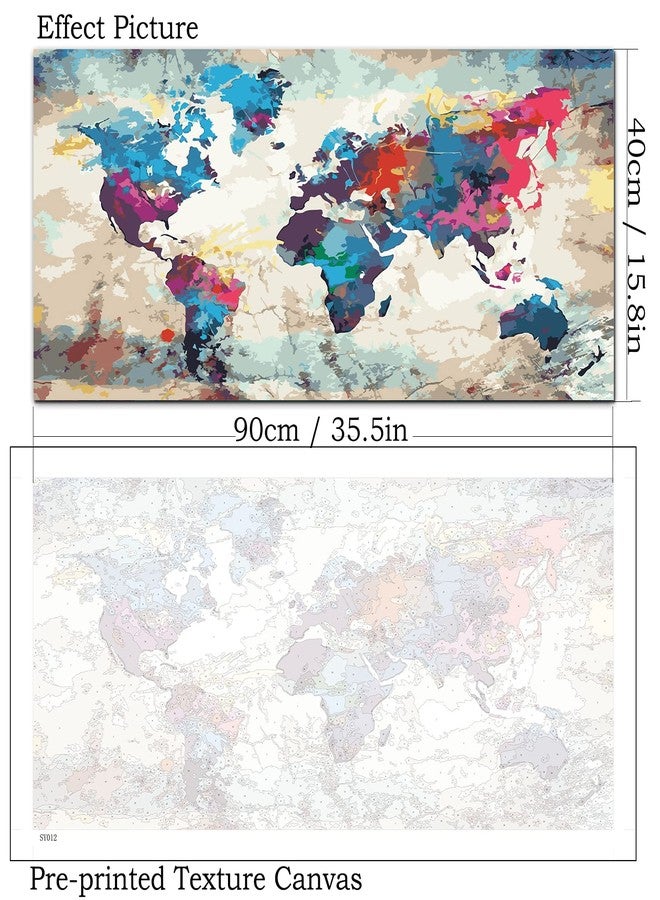 YALKIN Paint by Number Kits for Adults on Canvas, Large Oil Acrylic Painting Kit 15.8x35.5in World Map Easy DIY Paintwork for Beginners, without Frames - Image 3