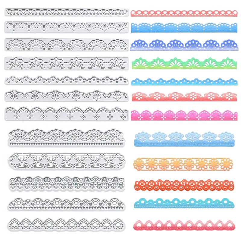 ALIBBON 12 Pcs Lace Border Die Cuts for Card Making Flower Banner Cutting Dies Metal Template Molds Lace Edge Dies for Crafting DIY Photo Album Paper Embossing Scrapbooking Supplies