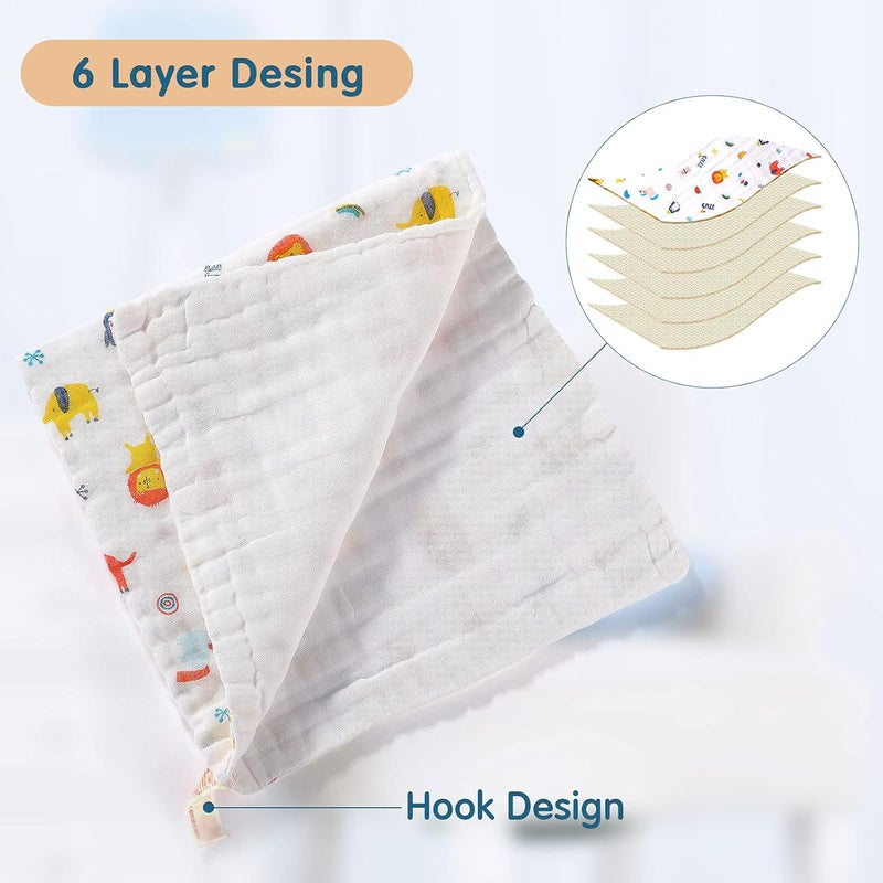 Tatuo 10 Pack Muslin Baby Burp Cloth 20 x 10 6 Layer Soft Absorbent Newborn Rags Towel for Baby Shower Boys Girls Machine Washable for Sensitive SkinAnimal Pattern - Image 5
