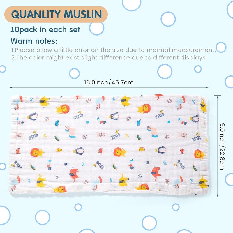 Tatuo 10 Pack Muslin Baby Burp Cloth 20 x 10 6 Layer Soft Absorbent Newborn Rags Towel for Baby Shower Boys Girls Machine Washable for Sensitive SkinAnimal Pattern - Image 3