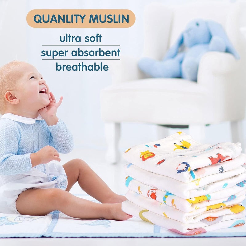 Tatuo 10 Pack Muslin Baby Burp Cloth 20 x 10 6 Layer Soft Absorbent Newborn Rags Towel for Baby Shower Boys Girls Machine Washable for Sensitive SkinAnimal Pattern - Image 4