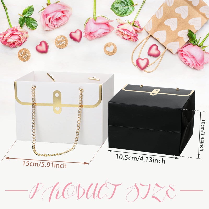 Lincia 12 Pcs Valentines White and Black Flower Box Wedding Flower Paper Gift Bag Valentine Bouquet Boxes with Handle Boxes for Arrangements Bouquet Wrapping Paper for Valentine's Day Wedding - Image 2