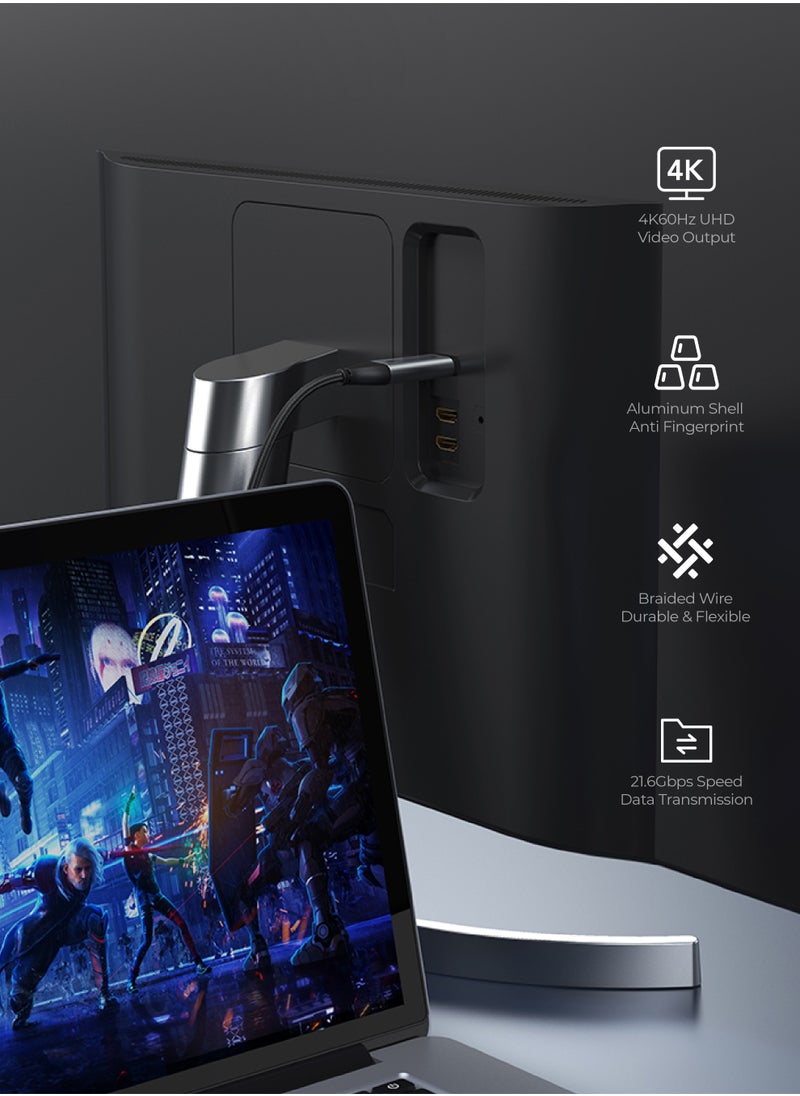 USB-C to Display 4K Cable, USB 3.1 Type C Thunderbolt 3 to HDMI 4K Ultra HD 60Hz, (4096×2160) Adapter, 4K High Dynamic Range (HDR), 3D visual effect