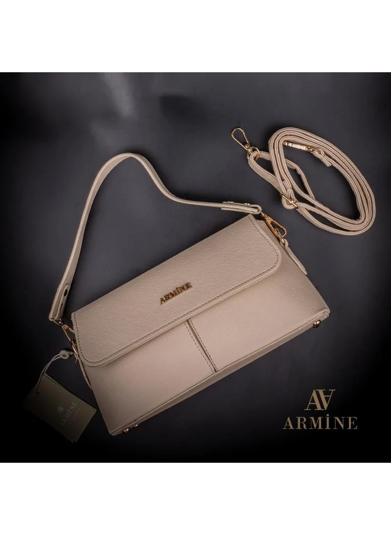 ARMINE Cream Plain Women's Medium Size Classic Handbag