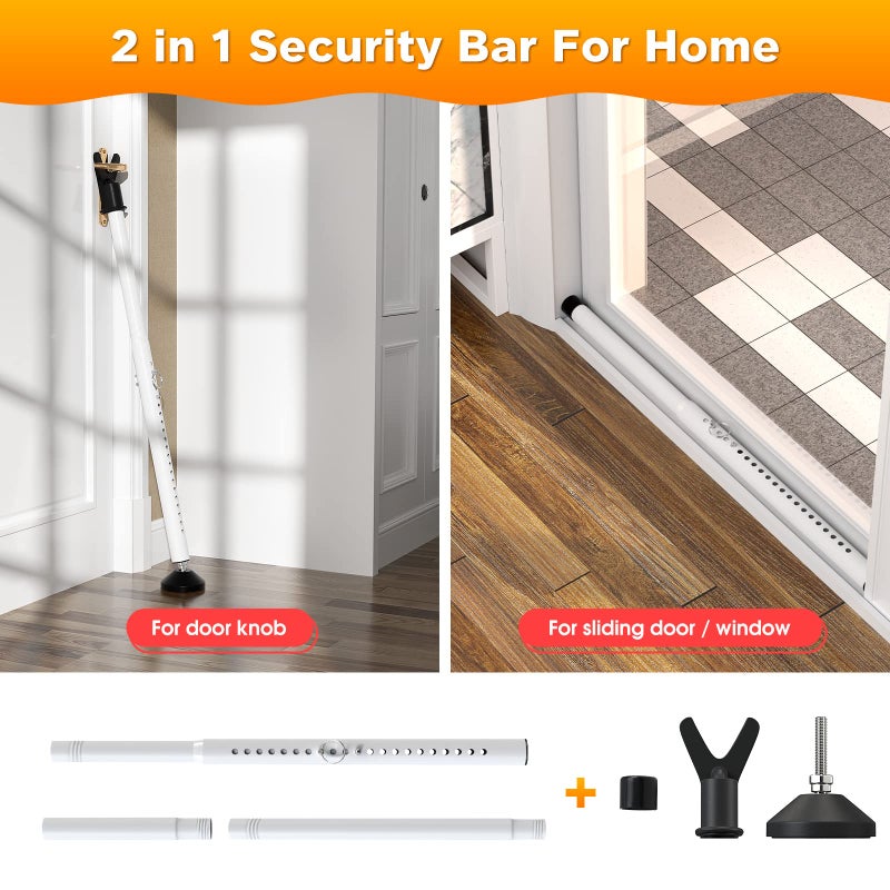 DEROFIT Sliding Door Security Bar - 19 to 52 Inch Door/Window Security Bar, 2Pack - Adjustable Heavy Duty Door Security Bar Door Stopper from Inside for Sliding Patio Door, Window, Apartment, Home Security - Image 2