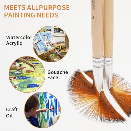 Prasacco 5 Pieces Fan Brush for Painting, Oil Acrylic Paint Brushes Artist Fan Brushes Nylon Hair Long Wood Handle Painting Brush for Acrylic Watercolor Oil Gouche Painting(1#, 3#, 5#, 7#, 9#) - Image 5