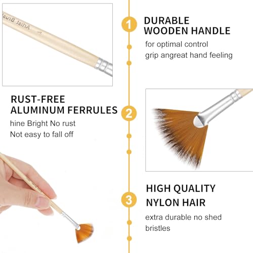 Prasacco 5 Pieces Fan Brush for Painting, Oil Acrylic Paint Brushes Artist Fan Brushes Nylon Hair Long Wood Handle Painting Brush for Acrylic Watercolor Oil Gouche Painting(1#, 3#, 5#, 7#, 9#) - Image 3
