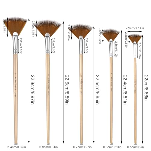 Prasacco 5 Pieces Fan Brush for Painting, Oil Acrylic Paint Brushes Artist Fan Brushes Nylon Hair Long Wood Handle Painting Brush for Acrylic Watercolor Oil Gouche Painting(1#, 3#, 5#, 7#, 9#) - Image 2