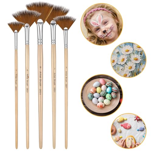 Prasacco 5 Pieces Fan Brush for Painting, Oil Acrylic Paint Brushes Artist Fan Brushes Nylon Hair Long Wood Handle Painting Brush for Acrylic Watercolor Oil Gouche Painting(1#, 3#, 5#, 7#, 9#) - Image 4