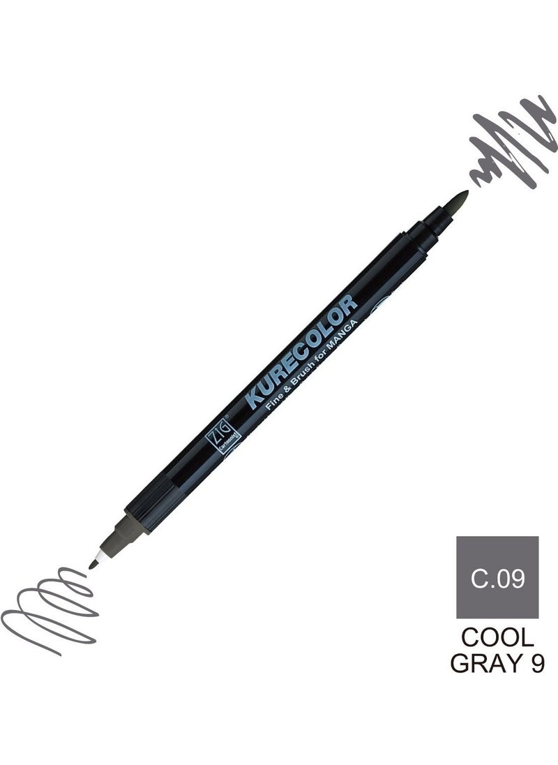 Zig Kurecolor Mangaka Fine&brush Double Sided Pen CNKC-2200 No C.09 Cool Gray 9  - Image 1