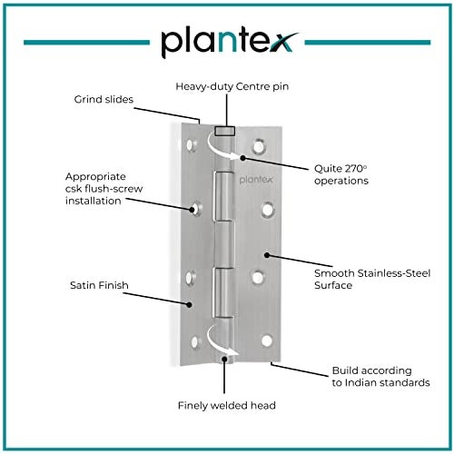 Plantex Heavy Duty Stainless Steel Door Hinges 5 inch x 12 Gauge/2.5 mm Thickness Home/Office/Hotel for Main Door/Bedroom/Kitchen/Bathroom - Pack of 3 (Satin Matt) - Image 2