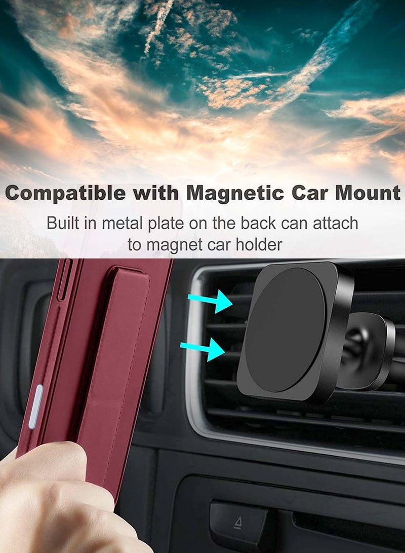 Wtech Apple iPhone 16 2024 Hand Grip Foldable Magnetic Kickstand Wrist Strap Finger Grip with Built-in Iron Case Cover - Maroon - Image 3