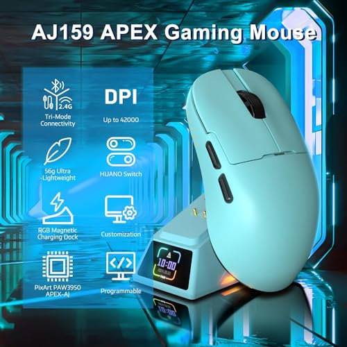 A-jazz AJAZZ AJ159APEX 8Khz Wireless Gaming Mouse Ultralight 56g with Magnetic Screen Charging Dock 42000DPI PAW3950 Sensor Tri Mode BT24GhzTypec Wired Programmable for Esport FPS PC Mac GamerBlue - Image 3