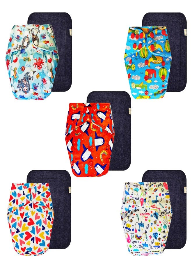 حفاضات قماشية فاخرة من دمبلدو مع حشوة سوداء (عبوة من 5) | مضادة للحساسية | تسمح بمرور الهواء | أزرار كبس قابلة للتعديل | تغيير حفاضات بدون قلق | من 3 أشهر إلى 3 سنوات | للجنسين - Image 1