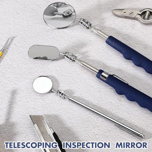 Copkim 3 Pieces Telescoping Inspection Mirror Stainless Steel Extendable Mechanic Mirror with Long Handle Tool for Technicians Mechanics Contractors (50/25/30 mm,Round,Oval,Round) - Image 4