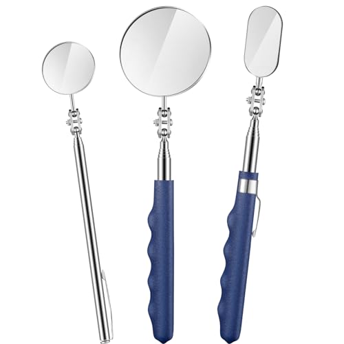 Copkim 3 Pieces Telescoping Inspection Mirror Stainless Steel Extendable Mechanic Mirror with Long Handle Tool for Technicians Mechanics Contractors (50/25/30 mm,Round,Oval,Round) - Image 1