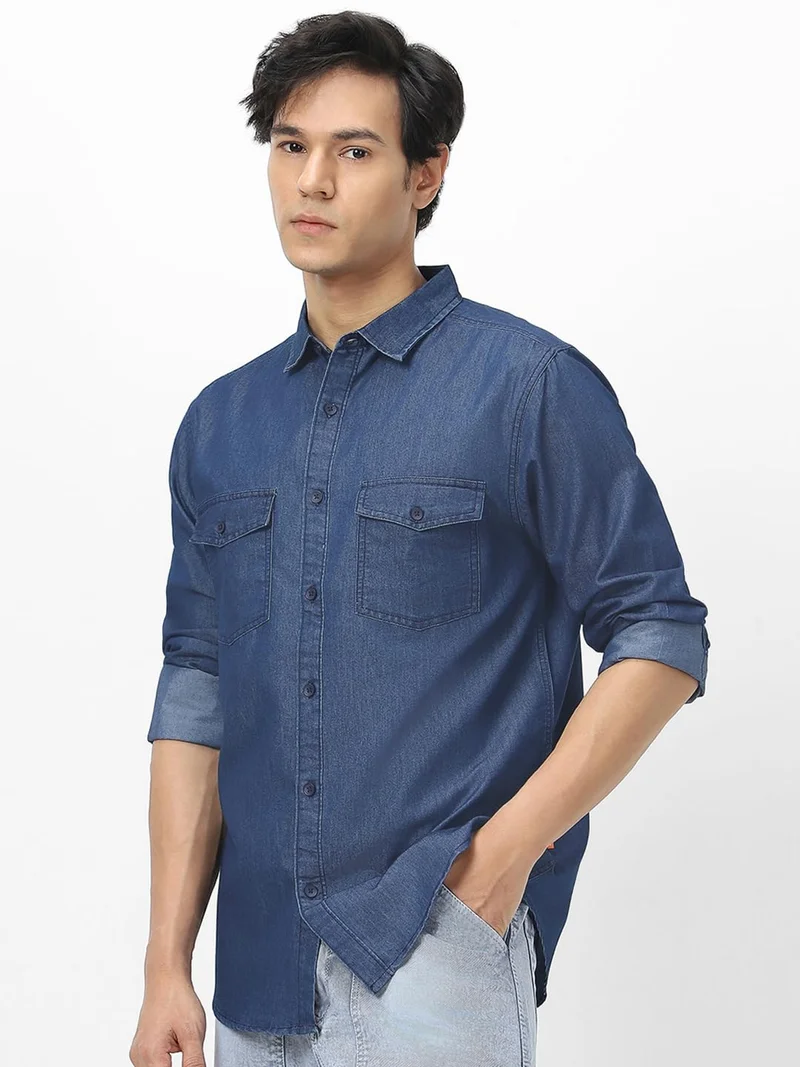 أوربانو فاشن Urbano Fashion Men's Dark Blue Full Sleeve Regular Fit Casual Denim Shirt