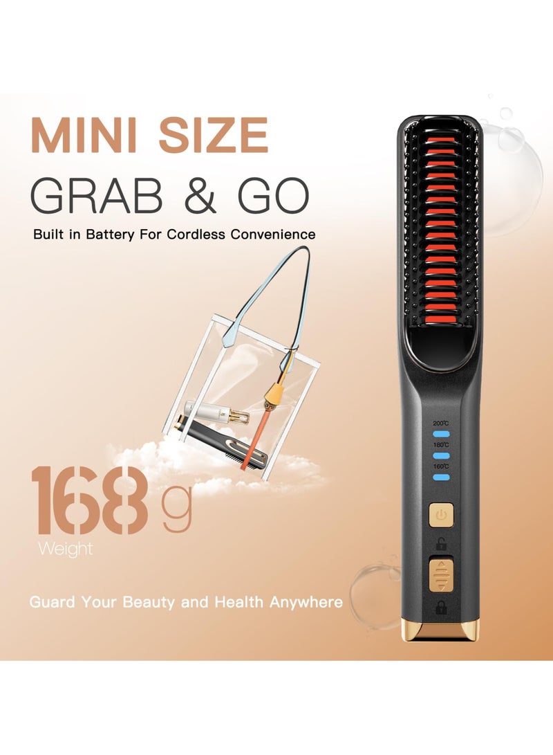 Zikra Cordless Hair Straightener Brush for Women, Electric Hair Straightening Comb with Negative Ions,30s Fast Heating,USB Rechargeable, Portable Mini Straightening Brush for Travel, Fast Heating - Image 3