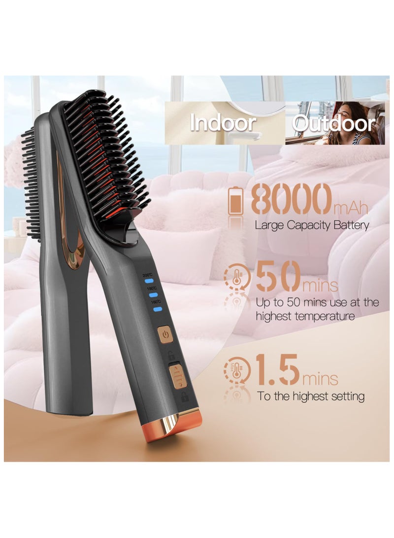 Zikra Cordless Hair Straightener Brush for Women, Electric Hair Straightening Comb with Negative Ions,30s Fast Heating,USB Rechargeable, Portable Mini Straightening Brush for Travel, Fast Heating - Image 2