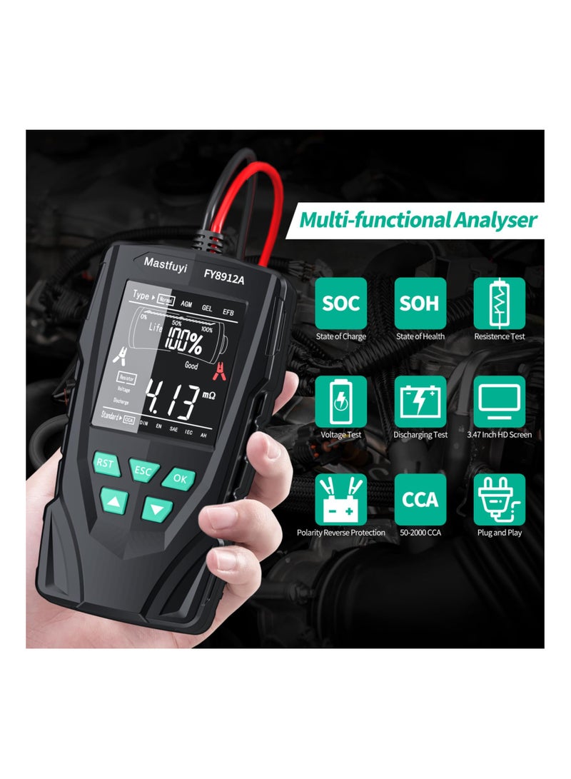 Generic Car Battery Tester, 12V 24V, 50-2000 CCA Automotive Alternator Diagnostic Tool, Digital Auto Battery Analyzer, Resistance Voltage Discharging Analysis for Truck Van Boat Motorcycle ATV SUV  - Image 4
