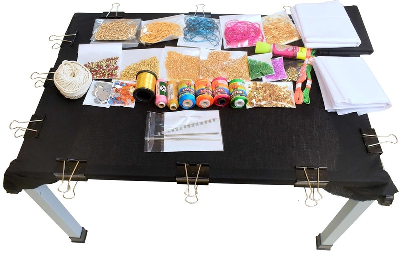 Prabhas Designs - Box Type Aari Stand 24 X 16-inch Size with 24 Clips and Complete aari Materials (44 Items to Learn Basic and Advanced Aari Embroidery)