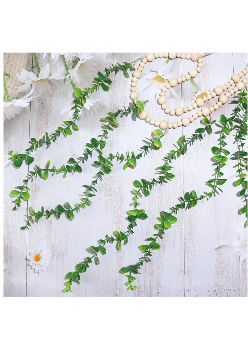 Hanging Photo Display Holder Wall Decor with Wooden Cards Clips, Boho Style Picture Frame Wood Beads Garland Artificial Eucalyptus Plant Home Decoration for Farmhouse Greenery Cubicle Bedroom  - Image 5