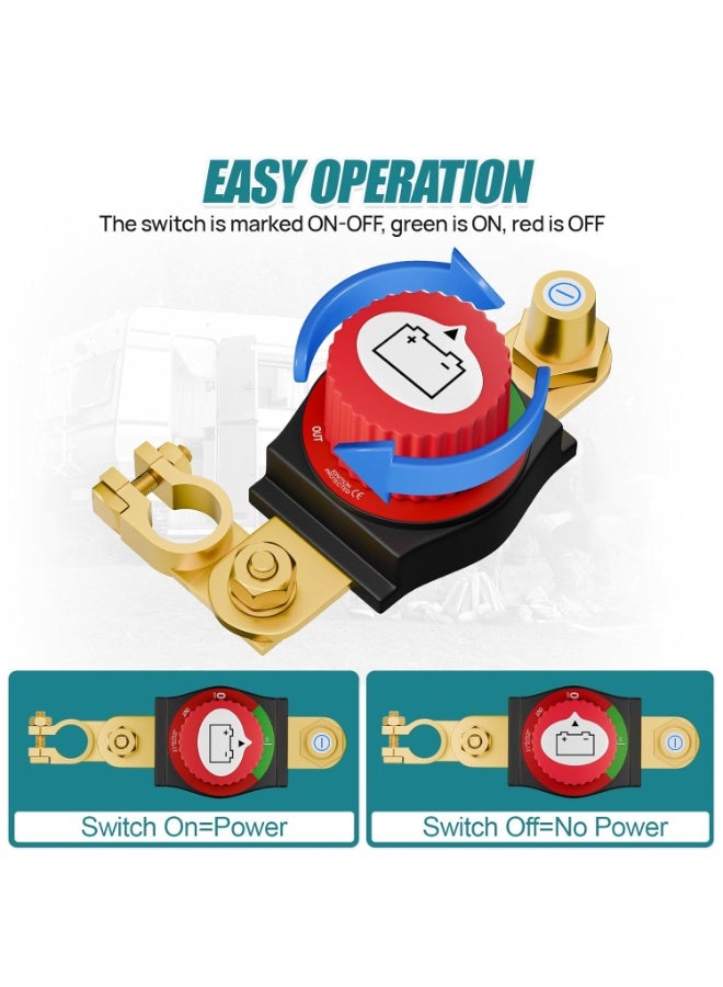 VELARO Battery Disconnect Switch 12-48V 300A On Off Isolator for Car RV Boat Marine ATV, Top Post Battery Cut Off Switch VELARO - Image 3
