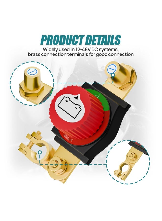 VELARO Battery Disconnect Switch 12-48V 300A On Off Isolator for Car RV Boat Marine ATV, Top Post Battery Cut Off Switch VELARO - Image 5