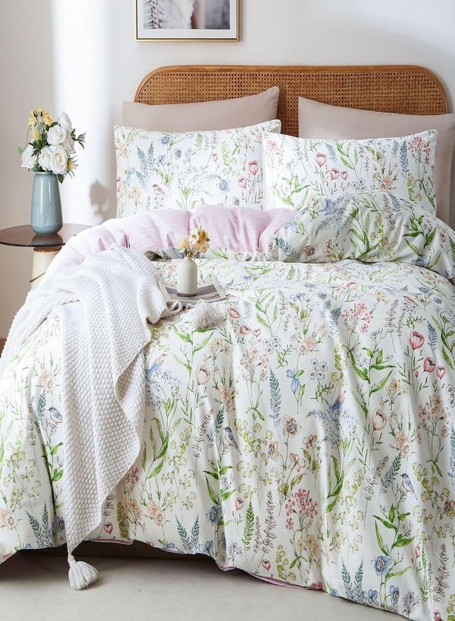 EAVD Girls Floral Duvet Cover Twin Soft Cotton Chic Cute Bird Floral Print Bedding Set Vibrant Botanical Bedding Set with 2 Pillowcases Vintage Botanical Comforter Cover with Zipper Closure - Image 2