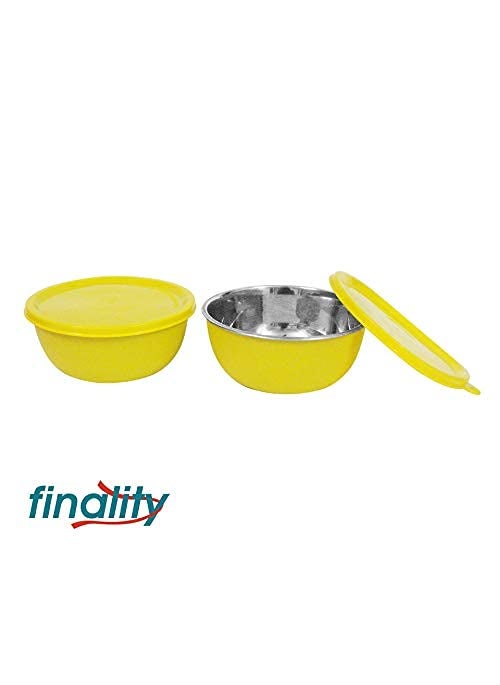 FINALITY finality Microwave Safe Plastic Coated Stainless Steel Air Tight Serving and Storage Bowl with Lid Yellow Color Set of 4 Size 14 cm Capacity 500 ml Each Bowl  - Image 4