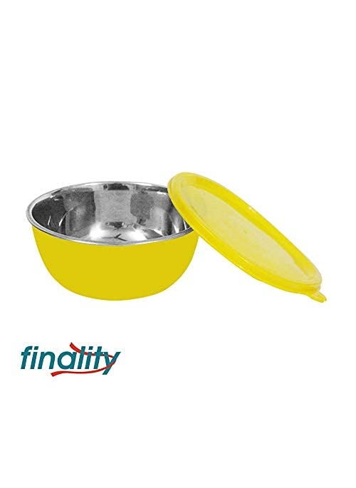 FINALITY finality Microwave Safe Plastic Coated Stainless Steel Air Tight Serving and Storage Bowl with Lid Yellow Color Set of 4 Size 14 cm Capacity 500 ml Each Bowl  - Image 5