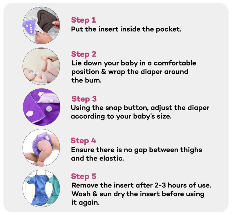 LAPRY Eco-Friendly Baby Reusable Diaper - Soft, Adjustable, Leak-Proof Cloth Diaper for Newborns and Toddlers With Insert ((2 Diaper 2 Insert)) - Image 4