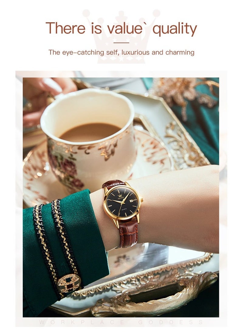 OLEVS Watches for Women Quartz Analog Water Resistant Leather Watch 6898 - Image 4